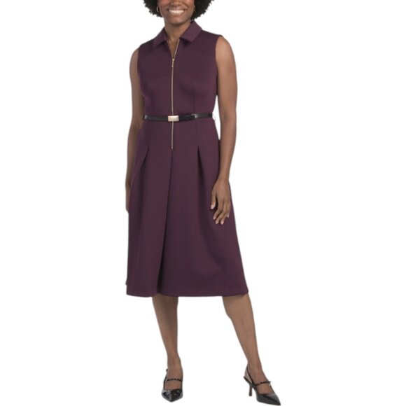 CALVIN KLEIN Zip Front Belted Midi Dress - Picture 1 of 3
